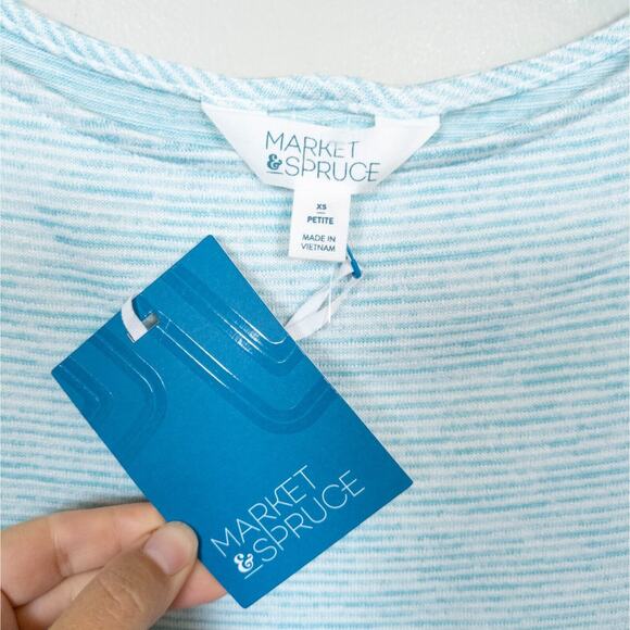 MARKET & SPRUCE Stitch Fix Blue Stripe Bravyan Button Back Knit Top Women's XSP - Picture 3 of 4